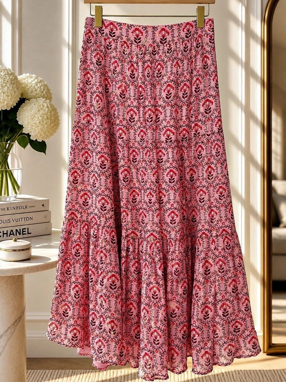 Cefinn Sedra Tiered Metallic Floral-Print Fil Coupé Crepon Maxi Skirt Floral